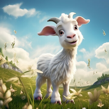 cute cartoon goat background portrait illustration, goat