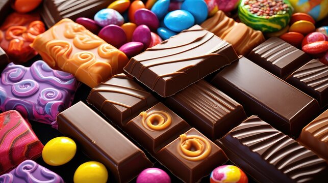 gummy different candy food illustration fruity caramel, licorice toffee, nougat fudge gummy different candy food