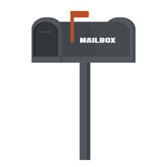 Tall gray mailbox on the counter. Street personal mailbox in flat style. Written communication. Receiving and sending letters and mail. Urban infrastructure facilities. Isolated on white background.