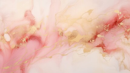Abstract pink marble texture with gold veins. Watercolor hand drawn background. illustration Generative AI
