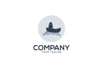 Creative logo design depicting a girl on a boat on a pond. 