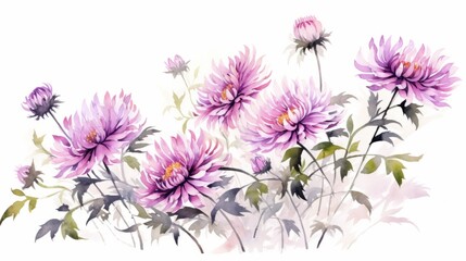 Beautiful watercolor card with flowers dahlias. Illustration Generative AI