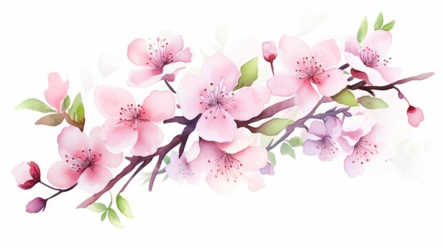 Watercolor cherry blossom branch. Hand painted spring flowers. illustration. Generative AI