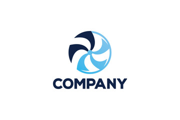 Creative logo design depicting a blue colored air conditioning fan or HVAC. 