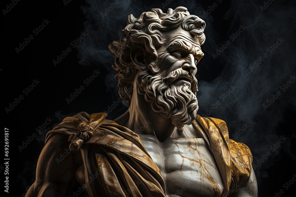 Wall mural abstract ancient roman, greek stoic person with a muscular body, marble, stone, metal sculpture, bus - Wall murals
