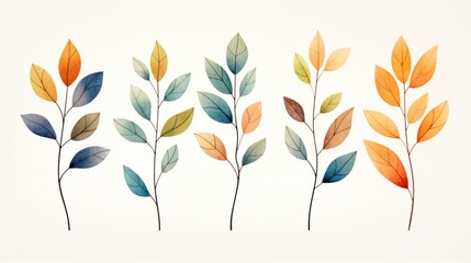 Set of colorful leaves isolated on white background. illustration in watercolor style. Generative AI
