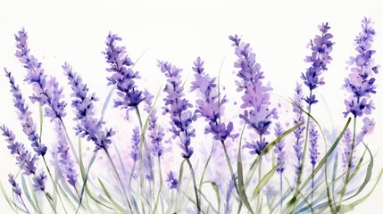 Watercolor lavender flowers on white background. Hand drawn illustration. Generative AI