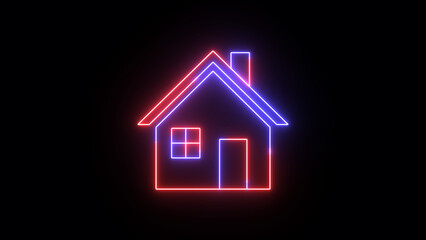 Outline neon house icon. Glowing neon home, house mortgage pictogram. Real estate insurance, investment, apartment.