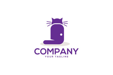 Creative logo design depicting a cat shaped like a door. 