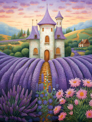 a castle in a lavender field