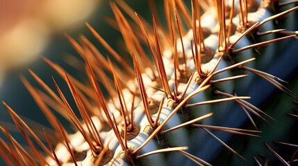 Close-up of sharp needles and ribs on saguaro cactus in sunlight
