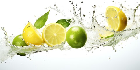 a lemons and limes splashing water