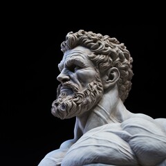 Fototapeta na wymiar Abstract ancient roman, greek stoic person with a muscular body, marble, stone sculpture, bust, statue. Modern stoicism.