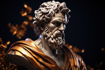 Obraz premium Abstract ancient roman, greek stoic person with a muscular body, marble, stone sculpture, bust, statue. Modern stoicism.