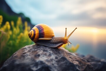 a snail on a rock
