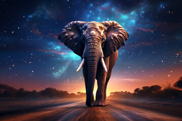 an elephant walking on a dirt road - obrazy, fototapety, plakaty