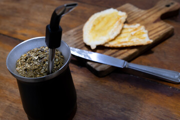 yerba mate close-up, toasts on the background