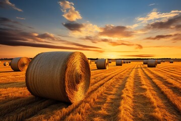 a field with bales of hay