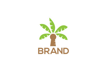 Creative logo design depicting a palmtree shaped like a keyhole. Logo suited for the real estate and building industry. 