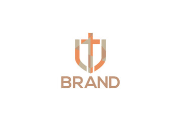 Creative logo design depicting a shield with a cross.