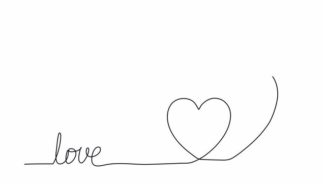 Two hearts and word love one line drawing animation. Video clip with alpha channel.