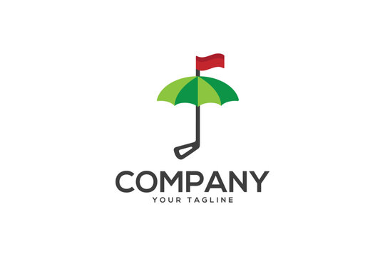 Creative logo design depicting a golf club shaped like an umbrella, designated to the sports industry.	