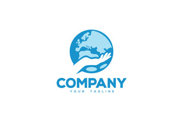Creative logo design depicting planet earth with a hand holding it.	
