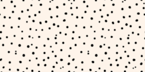 Vector seamless pattern with small hand drawn black chaotic dots, spots on white background. Trendy minimal spotted texture. Abstract bacteria, microbe, germs illustration. Simple organic geo design - obrazy, fototapety, plakaty