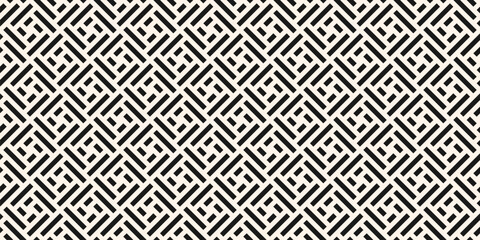 Vector abstract geometric seamless pattern. Stylish ornament with lines, squares, diagonal grid, repeat tiles. Simple black and white texture. Modern geometrical background. Repeated trendy design - obrazy, fototapety, plakaty