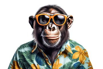  Background Transparent Isolated Shirt Tropical Glasses Wearing Chimpanzee goggles animal primate intelligent curious playful fashionable style trendy wildlife jungle nature smart funny unique - obrazy, fototapety, plakaty