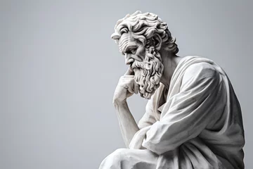 Fotobehang Abstract ancient roman, greek stoic person, marble, stone sculpture, bust, statue. Modern stoicism. Great for fitness or stoic quotes. © Merilno