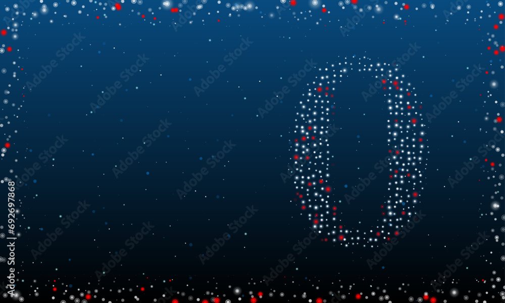 Poster on the right is the number zero symbol filled with white dots. pointillism style. abstract futuristi