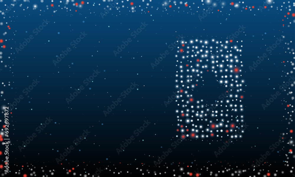 Poster on the right is the ace of clubs symbol filled with white dots. pointillism style. abstract futurist