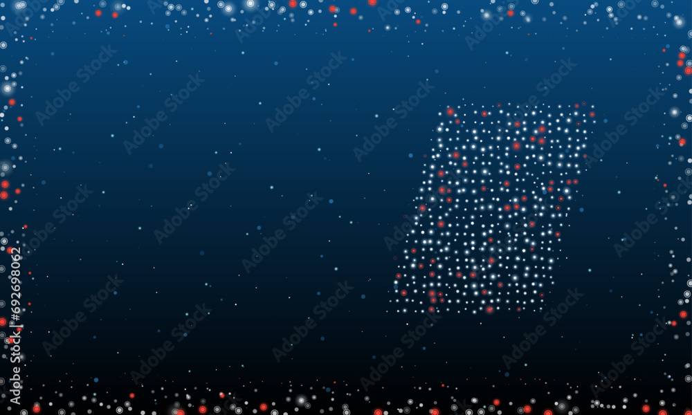 Aufkleber on the right is the parallelogram symbol filled with white dots. pointillism style. abstract futuris