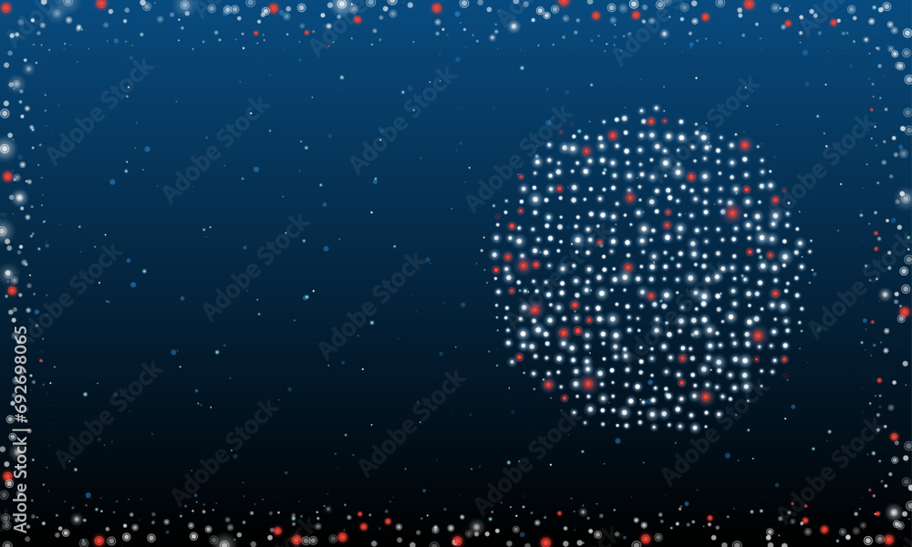 Poster on the right is the nonagon symbol filled with white dots. pointillism style. abstract futuristic fr