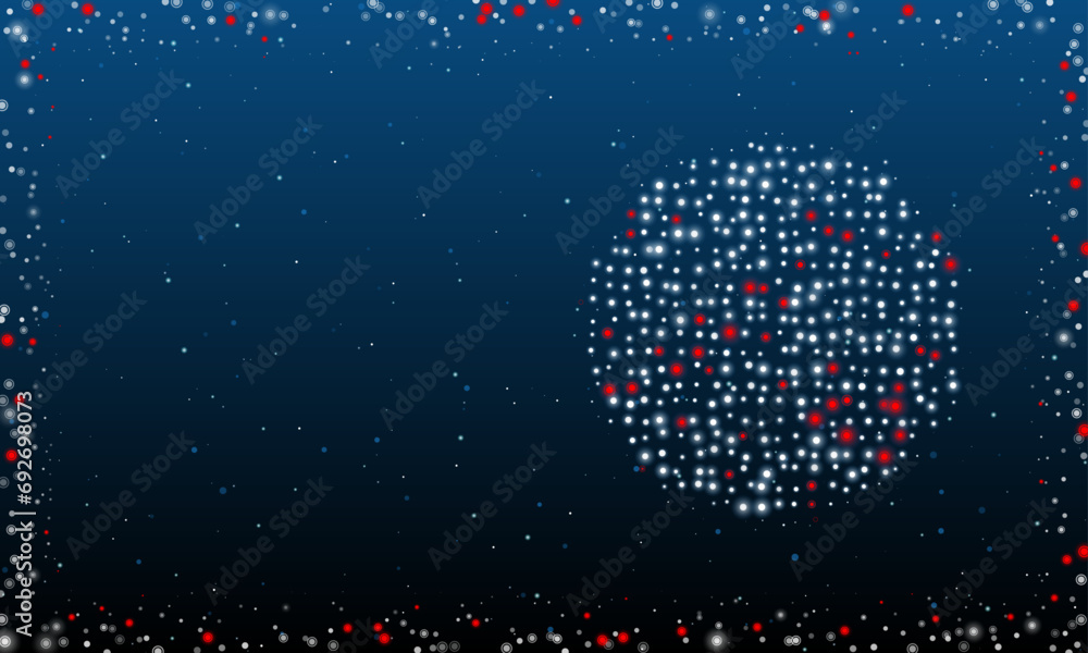 Poster on the right is the decagon symbol filled with white dots. pointillism style. abstract futuristic fr