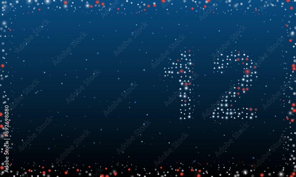Poster on the right is the twelve symbol filled with white dots. pointillism style. abstract futuristic fra