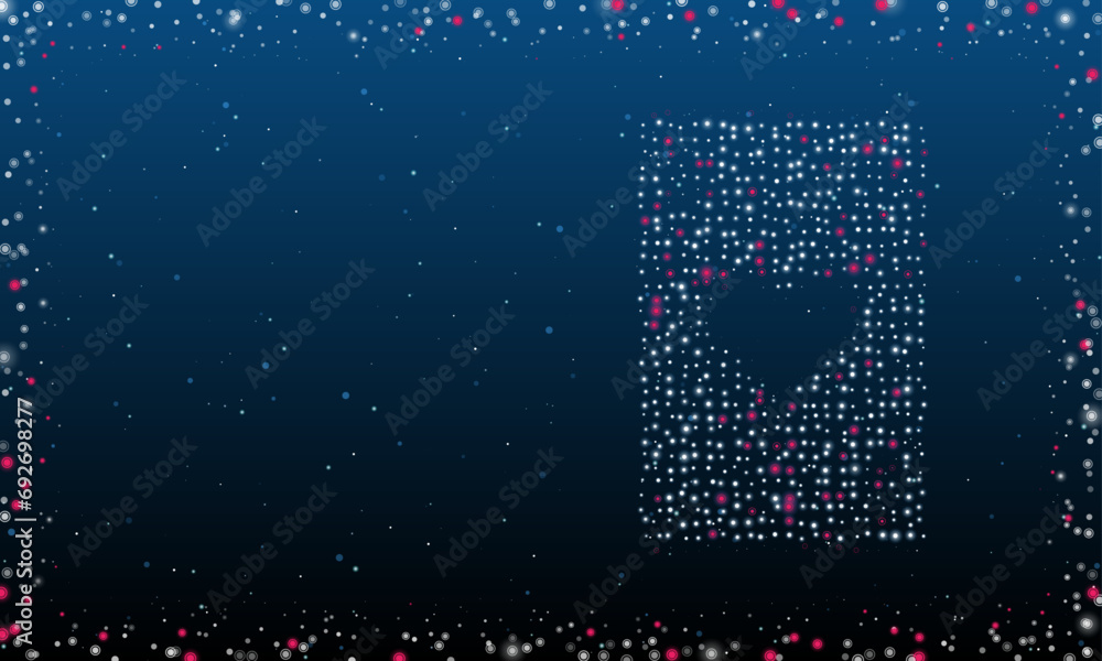 Poster on the right is the ace of heart symbol filled with white dots. pointillism style. abstract futurist