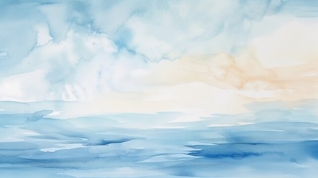 Watercolor abstract background. Blue and white colors. Digital art painting. Generative AI