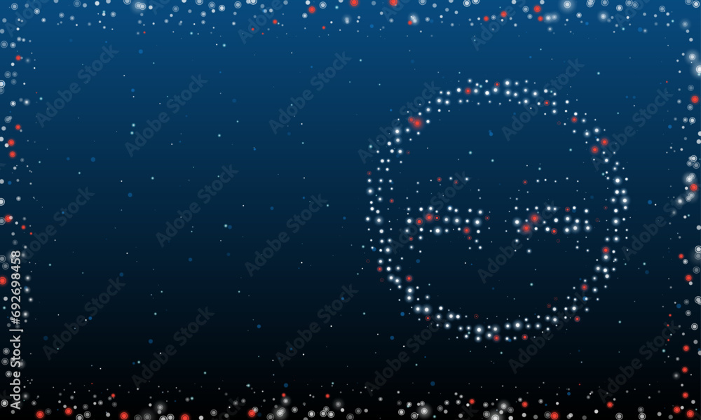 Poster on the right is the no overtaking symbol filled with white dots. pointillism style. abstract futuris