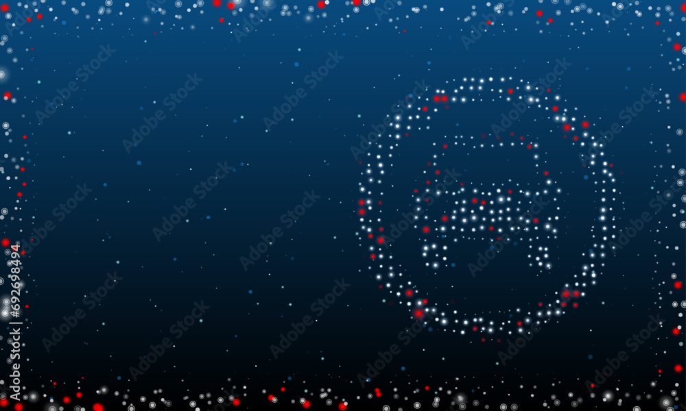 Poster on the right is the no car symbol filled with white dots. pointillism style. abstract futuristic fra