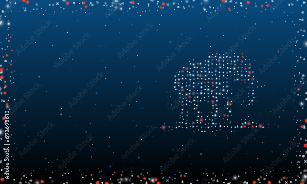 Poster on the right is the wild elephant symbol filled with white dots. pointillism style. abstract futuris