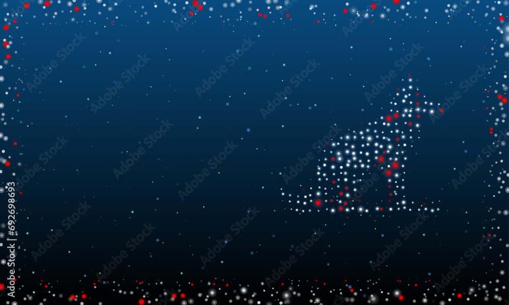 Aufkleber on the right is the wild wolf symbol filled with white dots. pointillism style. abstract futuristic 
