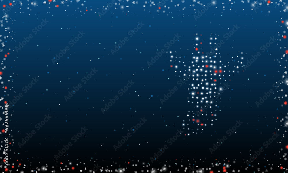 Poster on the right is the giraffe head symbol filled with white dots. pointillism style. abstract futurist