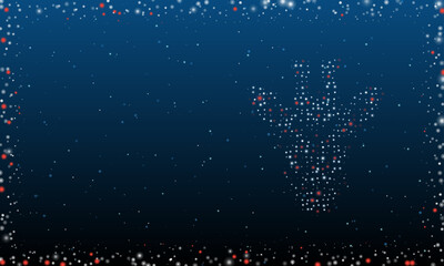 On the right is the giraffe head symbol filled with white dots. Pointillism style. Abstract futuristic frame of dots and circles. Some dots is red. Vector illustration on blue background with stars