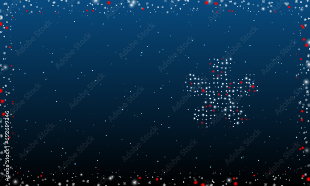 Aufkleber on the right is the multiply symbol filled with white dots. pointillism style. abstract futuristic f
