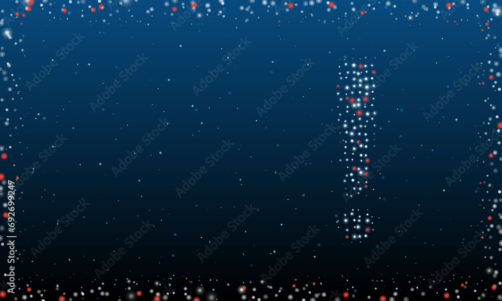 Aufkleber on the right is the exclamation symbol filled with white dots. pointillism style. abstract futuristi