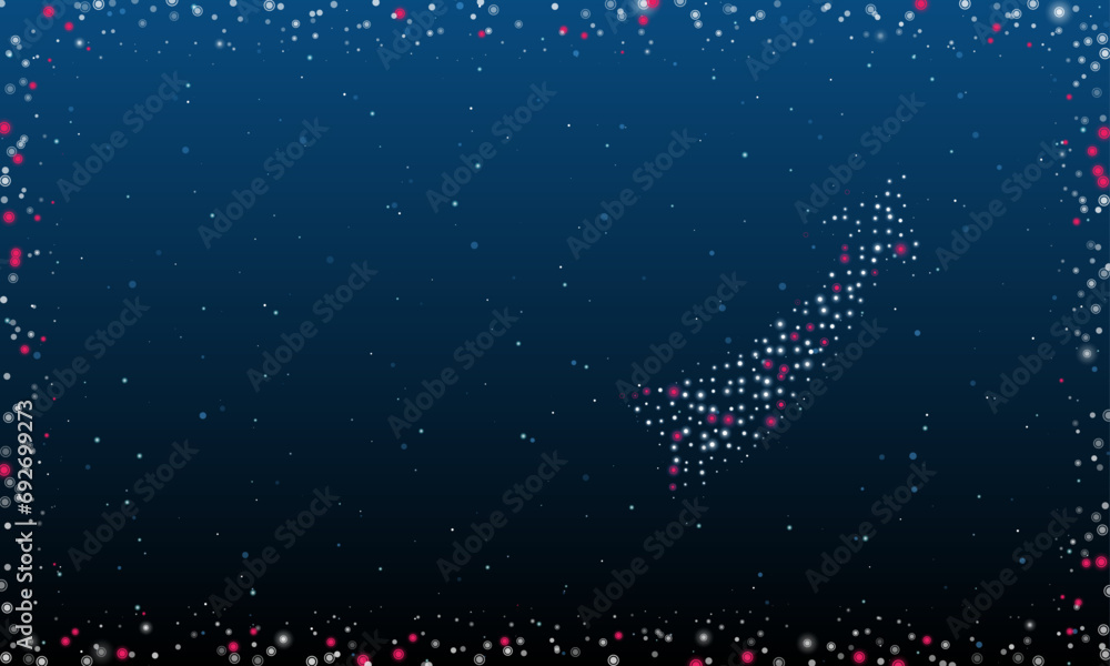 Poster on the right is the up arrow symbol filled with white dots. pointillism style. abstract futuristic f