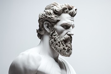 Abstract ancient roman, greek stoic person, marble, stone sculpture, bust, statue. Modern stoicism. Great for fitness or stoic quotes. - obrazy, fototapety, plakaty