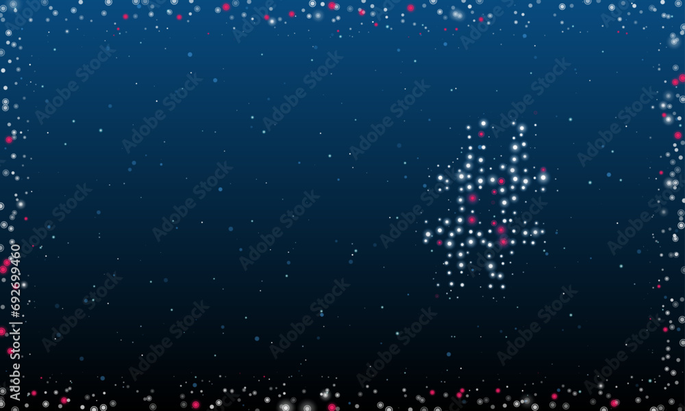 Poster on the right is the hash symbol filled with white dots. pointillism style. abstract futuristic frame